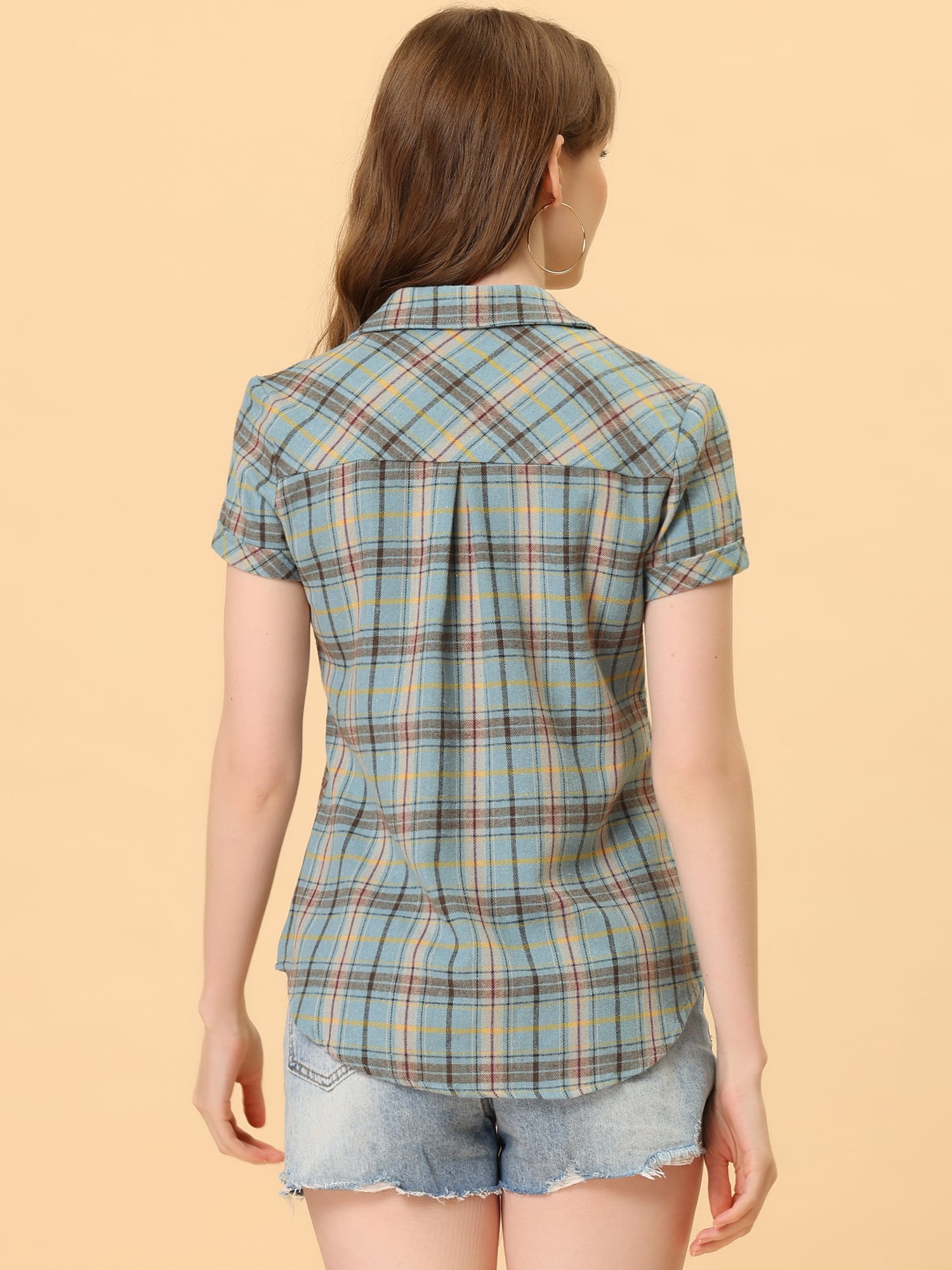 DARING DIVA Women's Casual Boyfriend Plaid Button Down Flannel Shirt S Gray Blue
