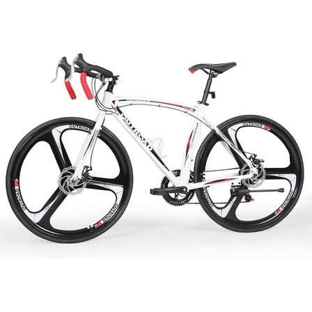 Marknig Road Bike, 14-Speed 700C Racing Bike for Adults with Lightweight Aluminum Frame and Dual Disc & V-Brakes, Commuter Bicycle for Men & Women, Smooth-Riding Fitness & City Bike, White & Red