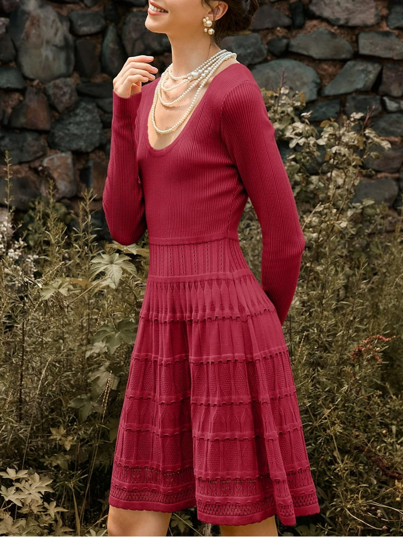 Womens Long Sleeve Sweater Dress Knit Crochet Casual A Line Flowy Skater Mini Dresses - Walmart.com Womens Long Sleeve Sweater Dress Knit Crochet Casual A Line Flowy Skater Mini Dresses - Walmart.com