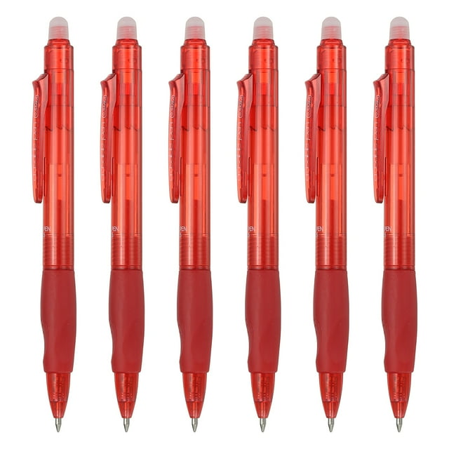 Uxcell 6Pcs Erasable Gel Pens, 0.5mm Retractable Fine Point Heat Erasable Marking Pen Smooth Writing Fabric Markers for Sewing Drawing Writing Planner, Red Ink
