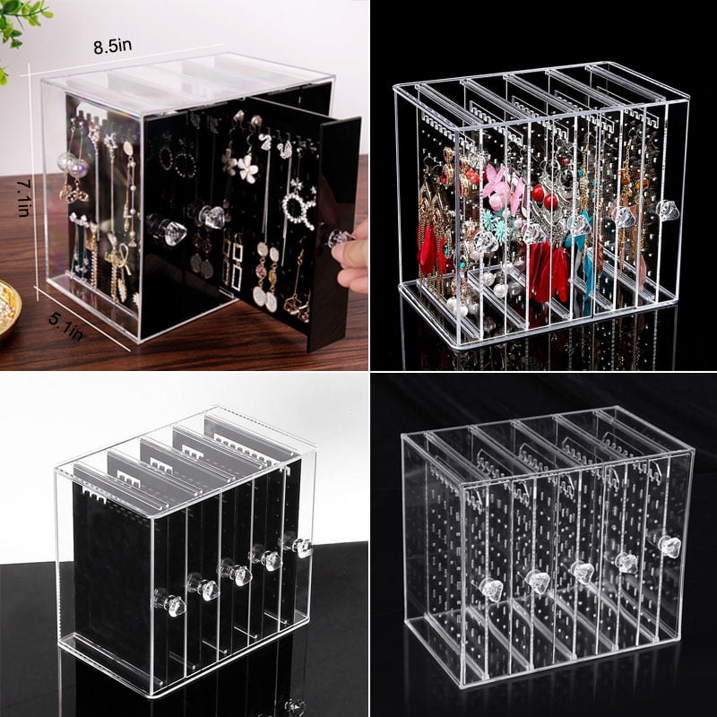 Clear Acrylic Earrings Necklace Display Case Organizer Jewelry Accessories Rack 