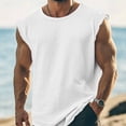 thumbnail image 2 of USNSM Sleeveless Tank Tops for Mens Retro Solid Color Exercise Crew Neck Vest Summer Casual Shirts Vacation Beach Blouses White M, 2 of 8
