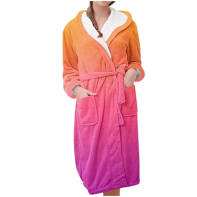 Erwazi Women Robe Fleece Plush Soft Fuzzy Cozy Warm Lightweight Bathrobe House Long Robe for Women