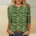 thumbnail image 2 of CYMMPU Loose Fit Tunic Tops Boho Blouses for Women Dressy Casual Round Neck Summer Trendy Shirts 3/4 Sleeve Flower Printed Spring Tops Lightweight Basic Tees Green XXXXXL, 2 of 5