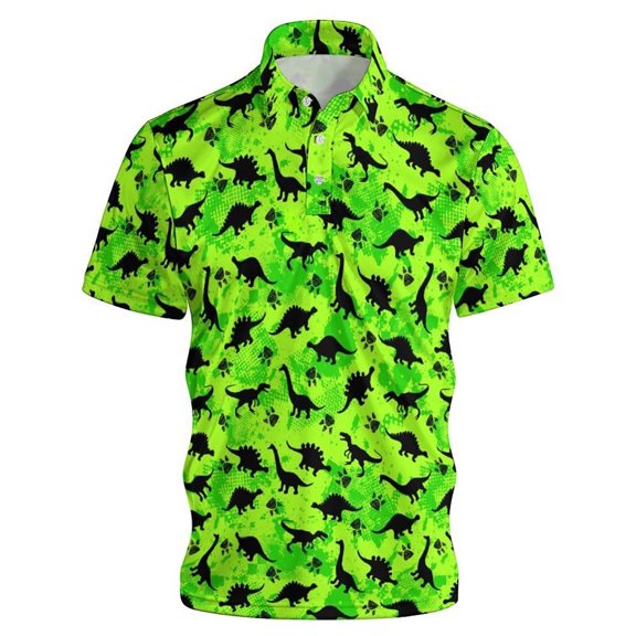 Men's Polo Shirts Dinosaur Silhouette Print Breathable Shirts Short Sleeve Casual Classic Fit Lightweight Shirts for Men