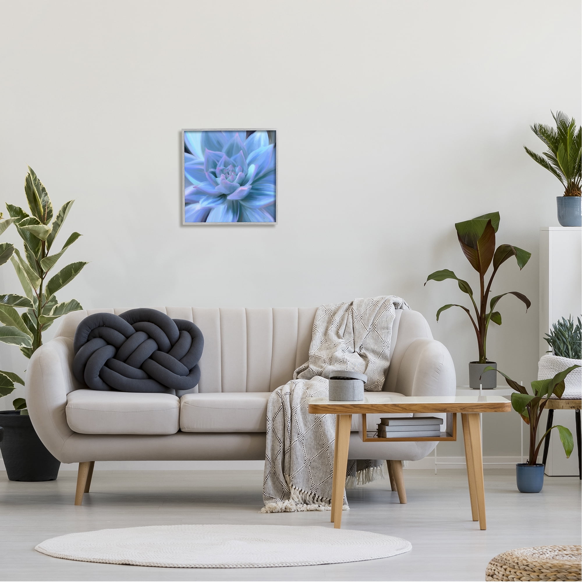 Stupell Industries Blue Plant Petals Botanical & Floral Painting Gray Framed Art Print Wall Art, 17 x 17