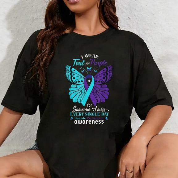 100% Cotton Unisex I Wear Teal and Purple Suicide Awareness Mental Health T-Shirt