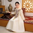 thumbnail image 3 of Wuxian Child Girls Long Sleeve Dresses Traditional Flower Plaid Graphic Embroider Round Neck High Waist Pleated A-Line Long Dress Fashionable Party Birthday Breathable Cozy Dailywear,Beige,3-4 Years, 3 of 9