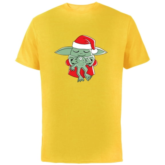 Star Wars Grogu Santa Costume with Holiday Christmas Cookie - Short Sleeve Cotton T-Shirt for Adults - Customized-Yellow