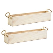 20" Rectangular Rustic Wood Planter with Handle and Plastic Liner l Rustic Barn Wood l Country Style, Home and Wedding Decorations, Garden Ornaments (Set of 2) (Rose Wood)