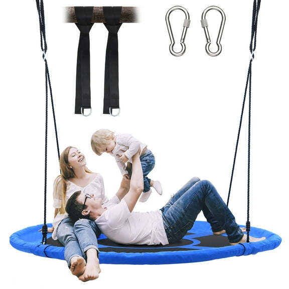 KloKick 60" Extra Large Tree Swing for Kids & Adults - 900D Oxford Waterproof Saucer Swing with 2 Hanging Straps, Blue