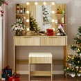 thumbnail image 3 of Ktaxon Lighted Makeup Vanity, Wood Color Vanity Table Set with 2 Drawer and Charging Station, Femal Gift, 3 of 10