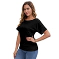 thumbnail image 6 of Women's 2-Pack Black Short Dolman Sleeve Tops, Casual Boat Neck Tees, 6 of 7