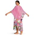 thumbnail image 2 of Xixirimido Heart Shapes Pink Print Women's Kaftan Dresses Plus Size Beach Cover Up V-Neck Batwing Sleeve Swimsuit Coverup Summer Caftan Dress, 2 of 7