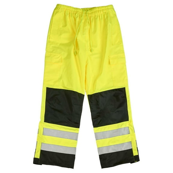 SAFEGEAR Class E Lime Green/Yellow & Black, High Visibility Rain Pants w/Reflective Tape - Large