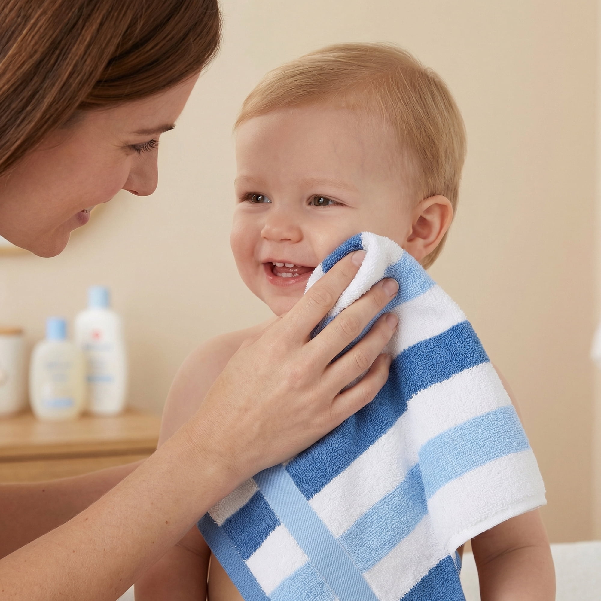 Unique Bargains 13 x 13 Inches Striped Cotton Showering Bathroom Washcloths Blue 4pk
