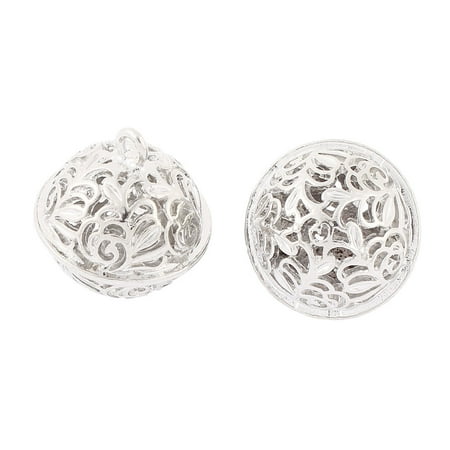 2Pcs 27mm Dia Hollow Out Metal Christmas Ring Jingle Bells Ornaments Silver Tone