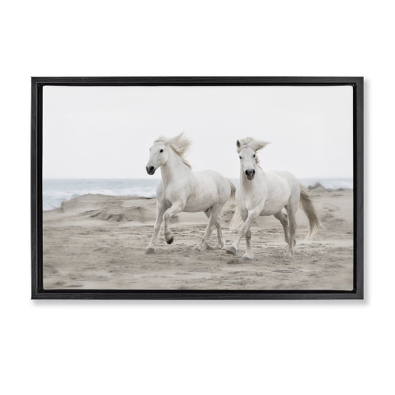 Stupell Industries Beach Running Horses Black Framed Floater Canvas Wall Art, design by Danita Delimont, 17 x 25