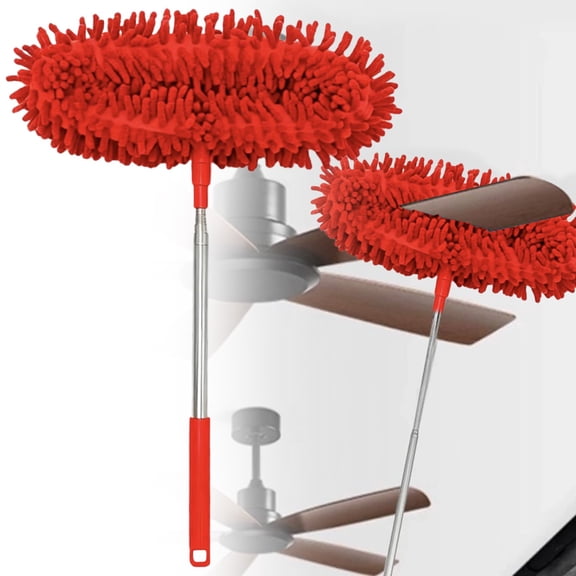 Yooci Extendable Chenille Feather Duster with Retractable Long Metal Pole Red