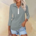 thumbnail image 2 of Lumtrix Women'S V Neck 3/4 Sleeve Tops Quarter Zip Collared Shirts Summer Tees Dressy Casual Top Gray L, 2 of 7