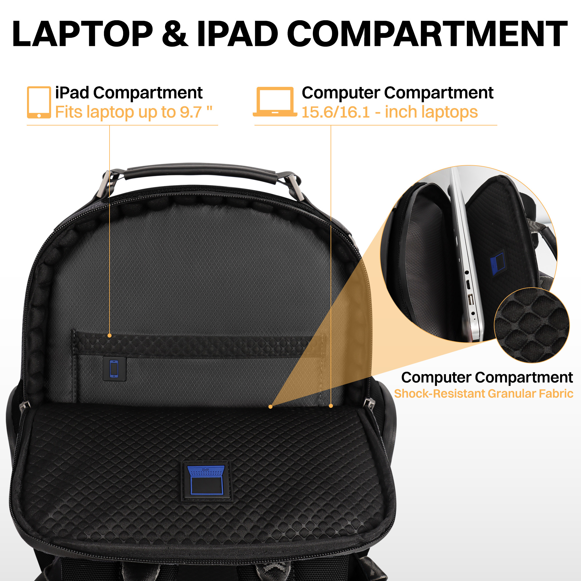 Laptop Backpack for Men Carry On Business Travel Backpack Large Casual Work Daypack Computer Bag Fits 15.6" Laptop, Black, B00492
