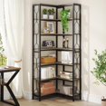 thumbnail image 3 of Tribesigns Corner Shelf, 7-Tier Industrial Corner Bookshelf, Wood and Metal Corner Etagere Bookcase, Freestanding Display Shelf for Living Room, Kitchen, Home Office, Grey, 3 of 9