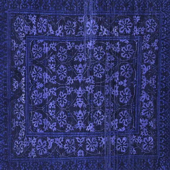 Ahgly Company Machine Washable Indoor Square Abstract Blue Modern Area Rugs, 3' Square