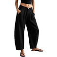 thumbnail image 2 of Breezora Women's Fashionable Casual Bucket Pants Cotton Linen Wide Leg Loose Fit Summer Breathable With Pockets, 2 of 6