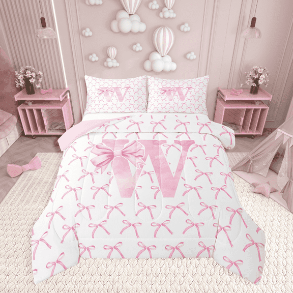 Erosebridal Letter Bow Bedding Twin Comforter Set,Monogrammed Initial Down Comforter,Dreamy Room Decorative,Reversible,Lightweight,2-Piece