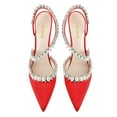 thumbnail image 4 of YDN Women Rhinestone Pointed Toe Slip On Pumps Pearls Studded Stiletto High Heel Shoes Wedding Event Dress Size 13 Red, 4 of 4