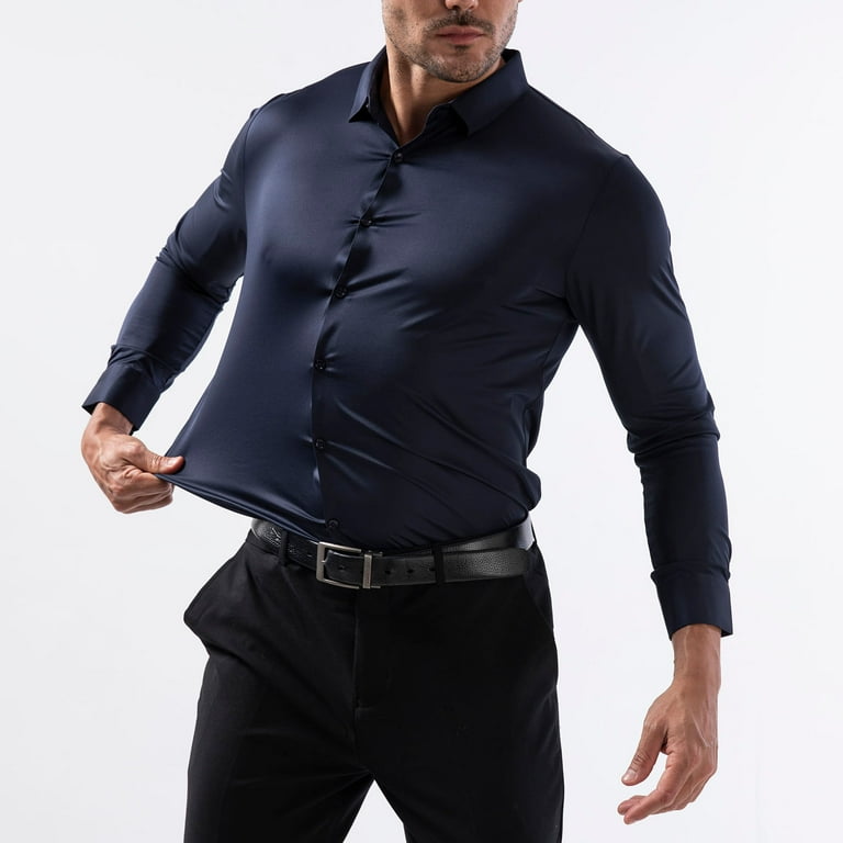 Bxsruta Shirts for Men, Men's Non-Iron Turndown Collar Solid Dress Shirt,  Anti-Wrinkle Long Sleeve Professional Blouse - Walmart.com