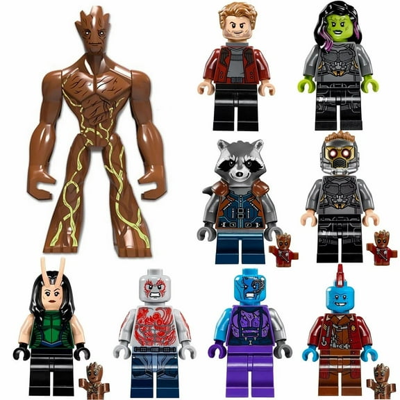 9PCS Anime Action Figure Bricks – Superhero Legends Guardians of the Galaxy Tree Man Minifigures, MOC Building Set for Birthday Surprises