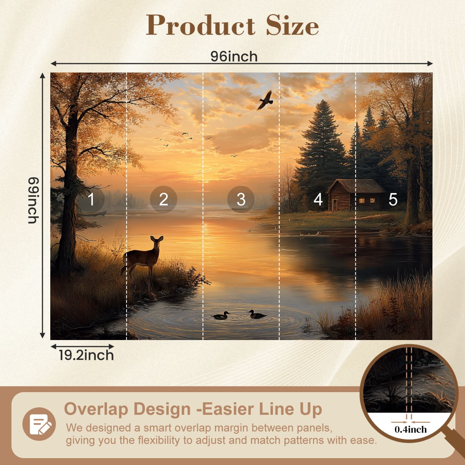 Wallpaper Animal Deer Vintage Wildlife Rustic Duck Cabin Sunset Peel and Stick Wall Murals 69"H x 96"W Removable PVC Wall Paper Self-Adhesive Wall Paintings Art Decor for Bedroom Living Room
