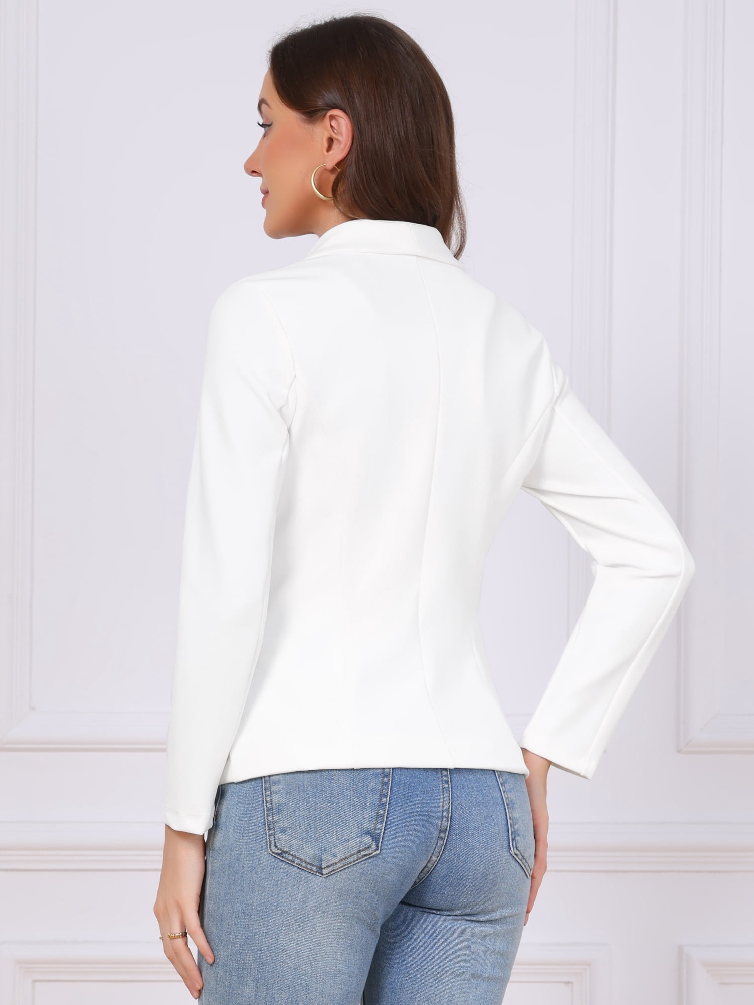 DARING DIVA Women's Blazers Shawl Lapel Long Sleeve Work Office Jackets XL White