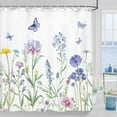 thumbnail image 4 of Watercolor Floral Shower Curtain for Bathroom, Wildflowers Plant Butterfly Decor Bath Curtain, Polyester Fabric Waterproof Bathtub Accessories with 12 Hooks,72X72in Yellow, 4 of 6