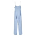thumbnail image 5 of Workout Jumpsuits for Women Casual Solid Color Two Pearl Strap Sweetheart V Neck High Waist Romper,Light Blue,XL, 5 of 7