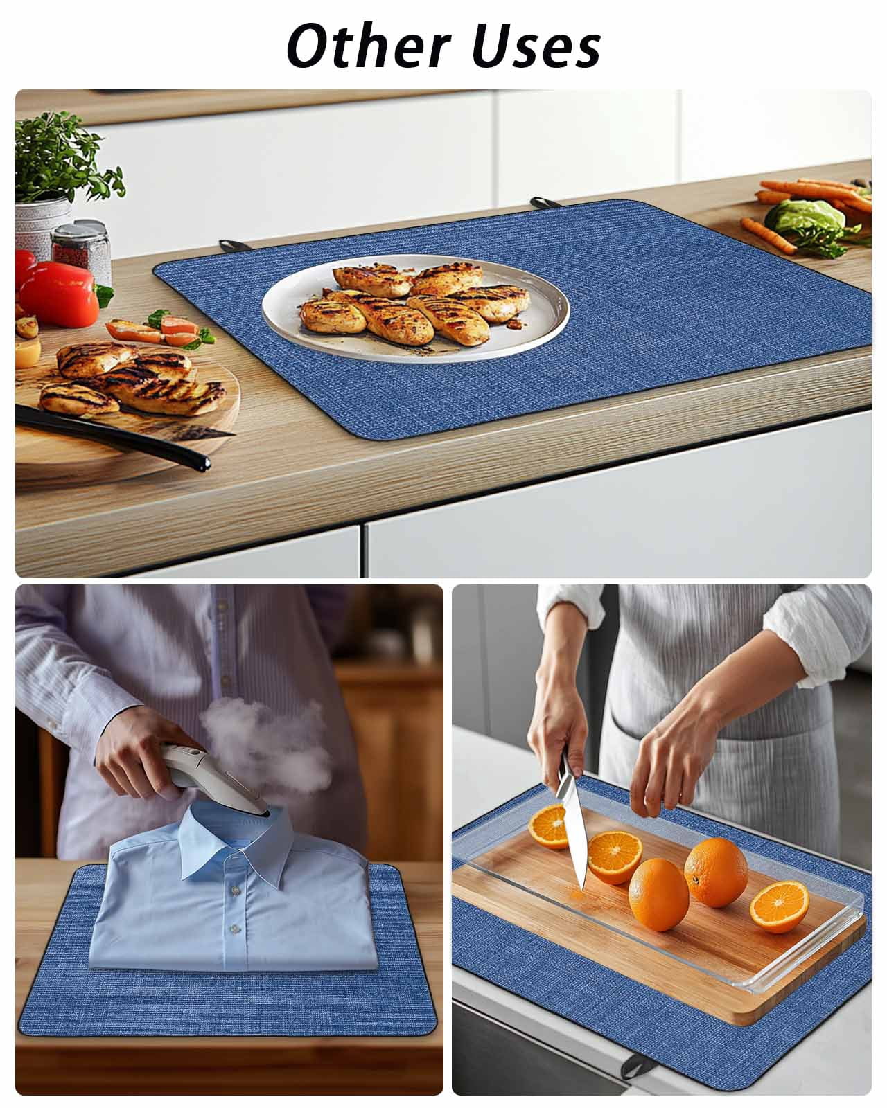 Stove Top Covers for Electric Stove, Navy Blue Glass Stovetop Cover Protector, Vintage Country Monochrome Farmhouse Induction Cooktop Protector Oven Mat for Kitchen Countertop 31"x24"
