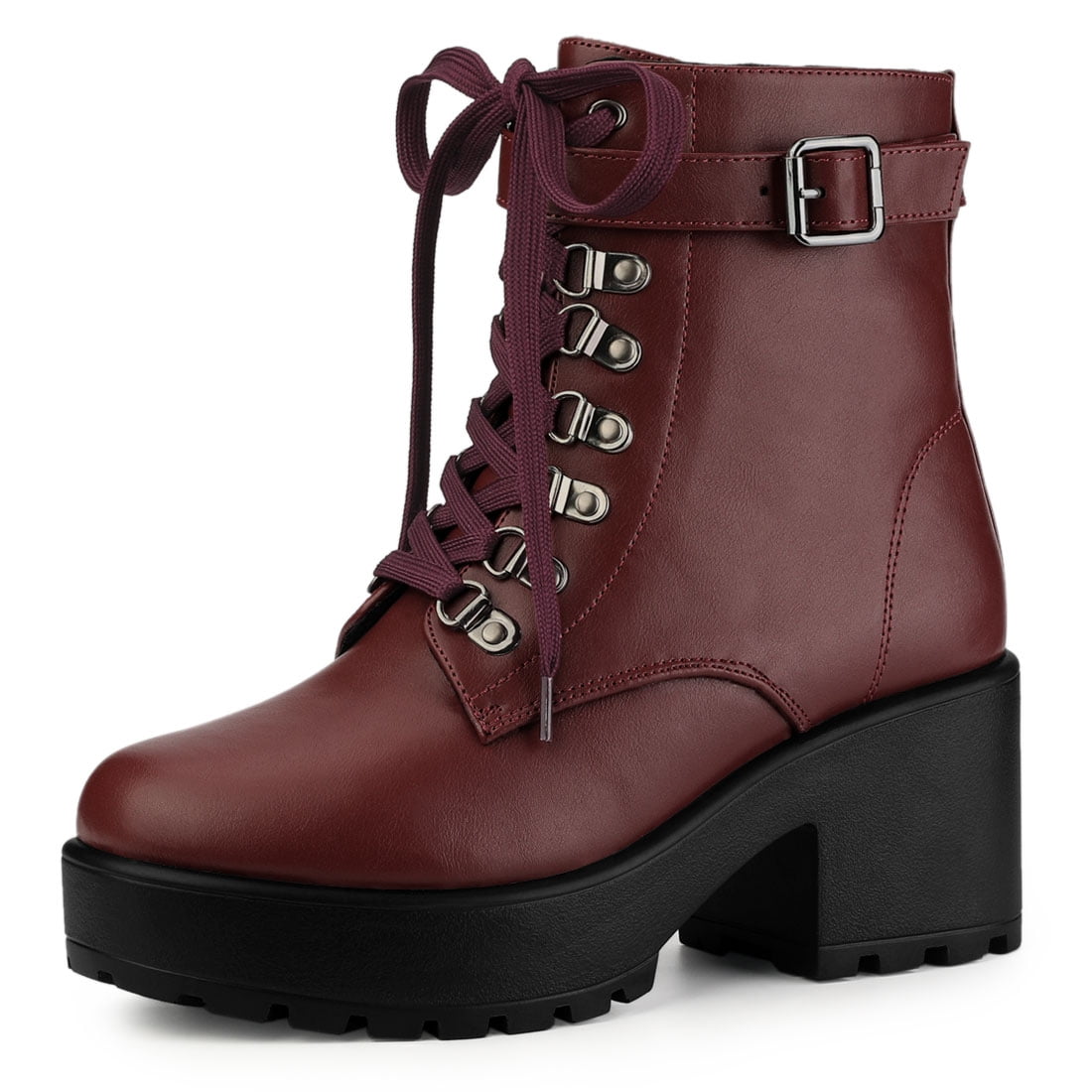 Women's Madden Girl Carra Lace-Up Lug Sole Combat Boots Burgundy | eBay