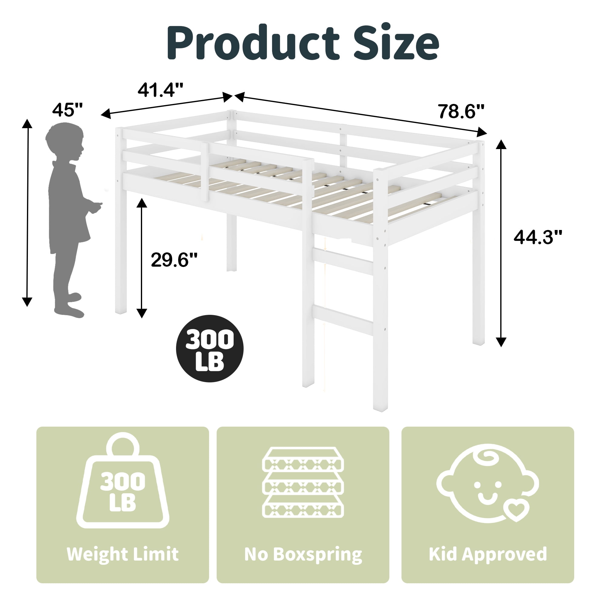 Alvantor Twin Size Loft Bed Wood Loft Bed with Stairs for Kids Boys Girls, No Box Spring Needed, White