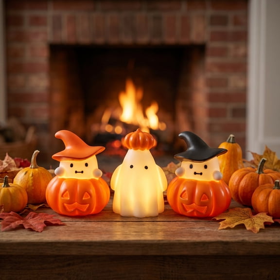 Halloween Decorations Savings, Halloween Ghost Pumpkin Night Light, Cute Ghost Pumpkin Lamp with Warm Light, Halloween Decorations Indoor Tabletop Ornament, Battery Operated Night Light for Bedroom