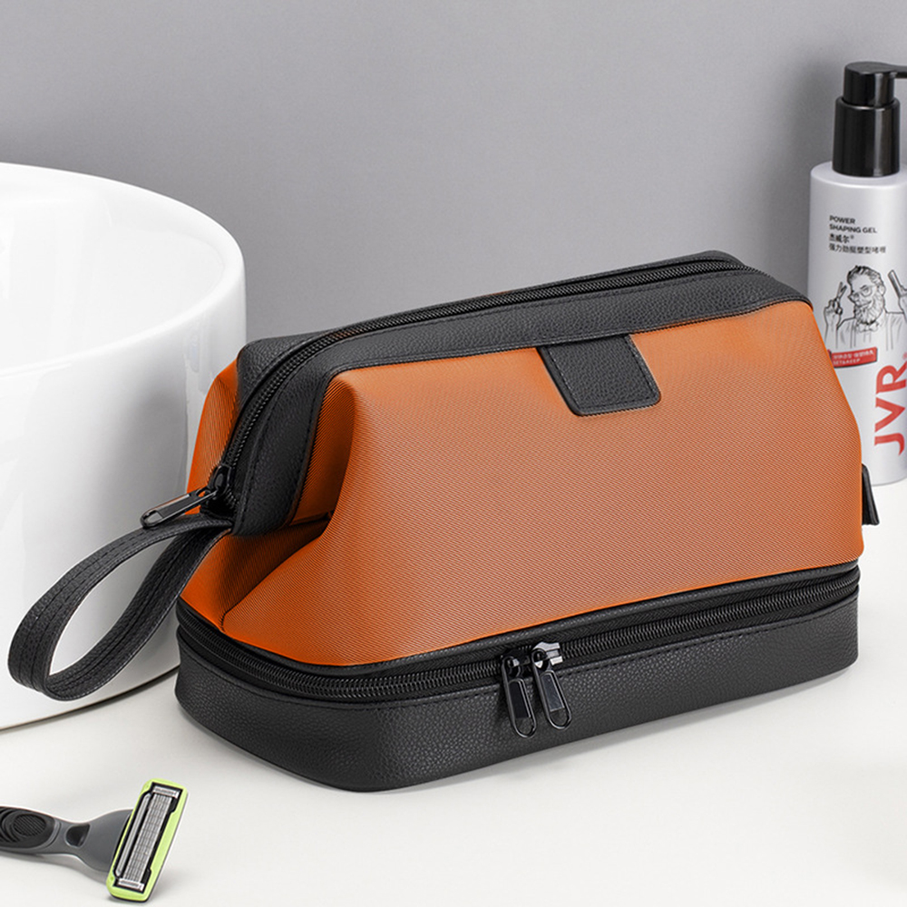 Travel Toiletry Bag for Men, Wet and Dry Separation Dopp Kit Toileties Organizer Cosmetics Pouch-Orange