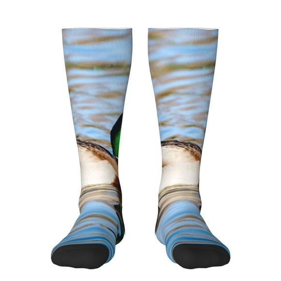 Cauagu Chaussettes Drôles 13.8 Po Motif Canard Colvert Nageant dans une Rivière pour Hommes, Femmes et Adolescents avec Cadeau de Noël, Fête Ou Anniversaire