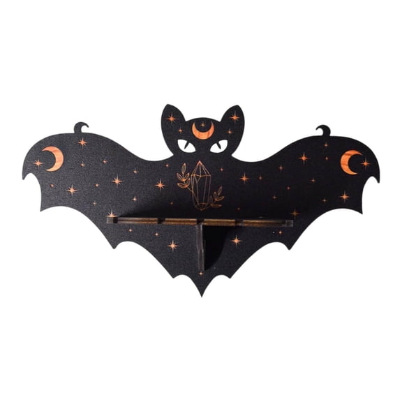 Gothic Bat Wall Shelf with Hooks - Spooky Coffin Shaped Floating Shelf for Display, Witchy Room Decor, Halloween Wall Hanging for Keys, Jewelry & Gothic Home Decor