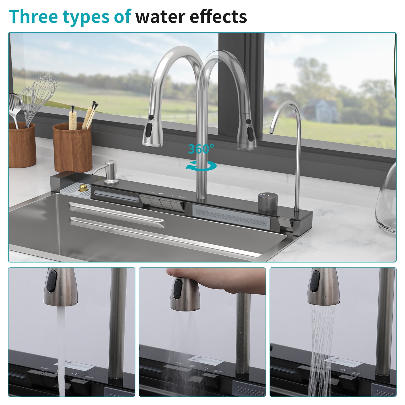 30" Kitchen Sink Waterfall Sink - 30 x 19 x 9 inch Multifunction Single Bowl 16 Gauge Stainless Steel Ledge Workstation Smart Top Mount Kitchen Sinks