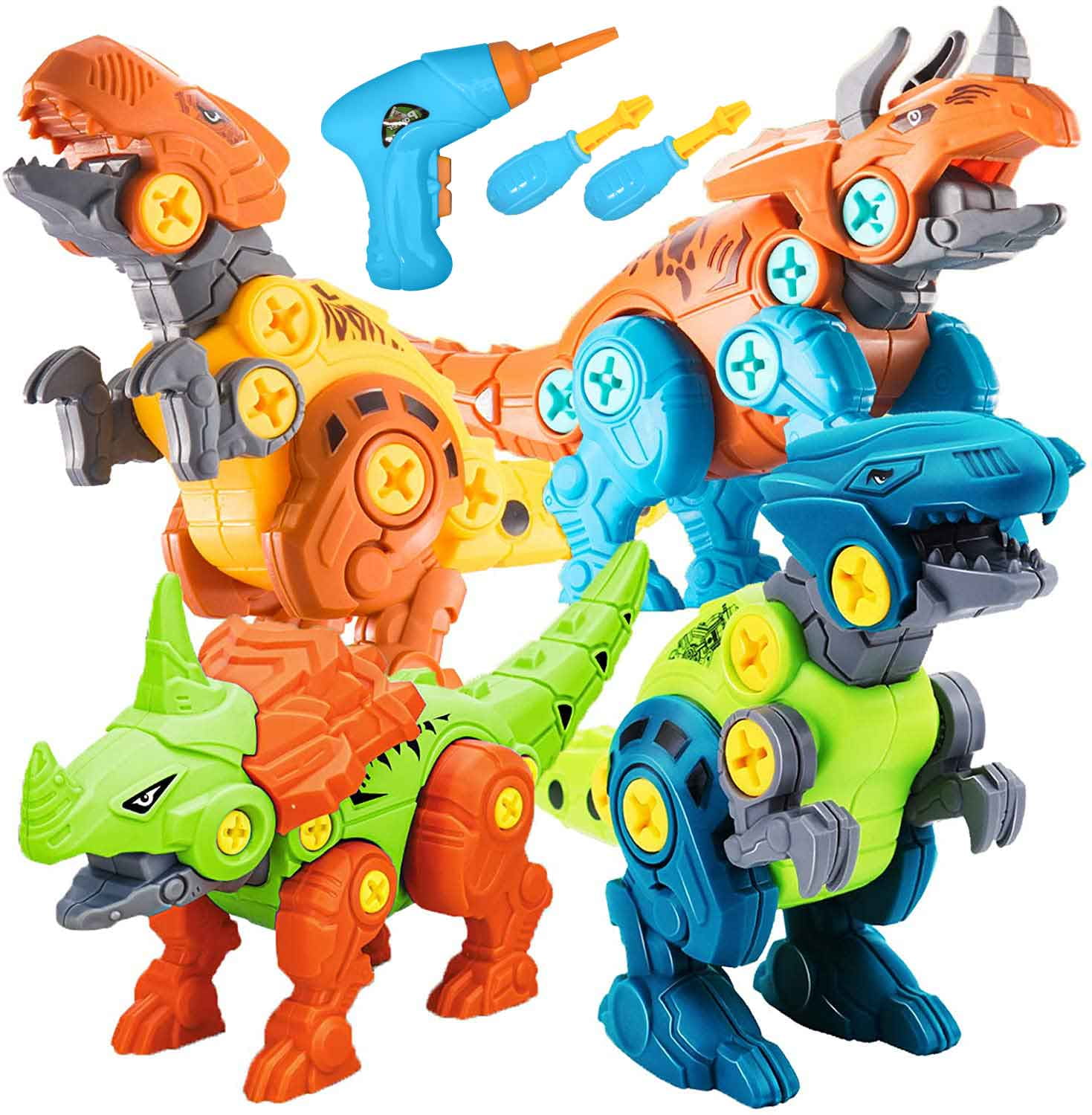 NETNEW Take Apart Dinosaur Toys with Electric Drill for 3 4 5 6  Year Old Boys Kids Construction Building Toys