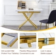 thumbnail image 5 of 4 in 1 Folding Dining Table, Modern Coffee Table with White Faux Marble Desktop & Gold Metal Legs, Multifunctional Office Table, Rectangular Dressing Table for Living Room, Dining Room, Office, 5 of 11