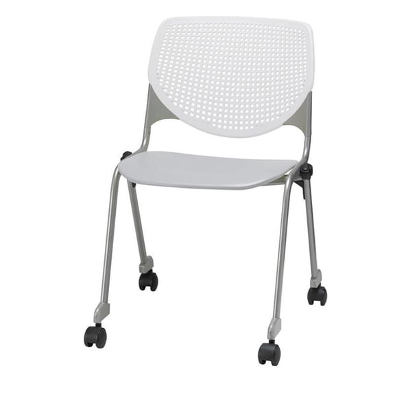Pemberly Row Stack Chair - Casters - White Back - Light Gray Seat