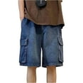 thumbnail image 3 of Jean Shorts Men Baggy Drawstring Knee Length Wide Leg Cargo Jeans Shorts Casual Summer Loose Fit Street Men's Denim Shorts, 3 of 9
