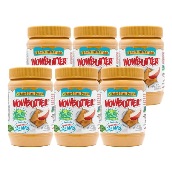 Peanut Free Tree Nut Free Natural No Stir Spread WOWBUTTER Award Winning Vegan Plant Protein Food made with Non-GMO verified Whole Soy (Creamy, 1.1 Pound (Pack of 6))