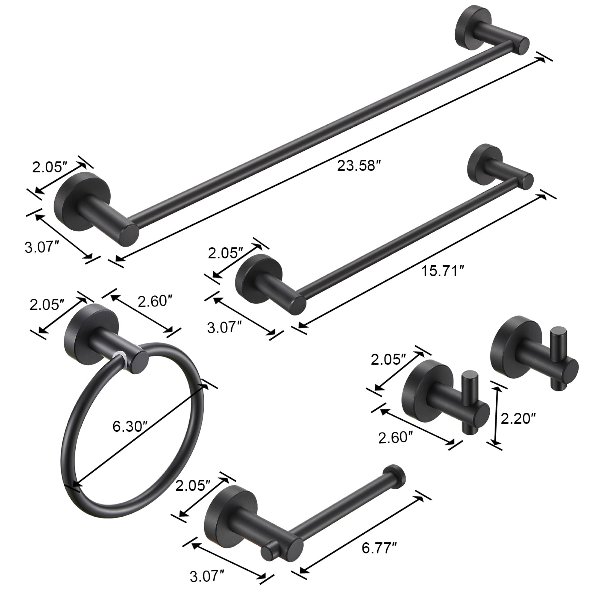 Bathroom Hardware Set, Thicken Space Aluminum 6 PCS Towel bar Set Wall Mounted